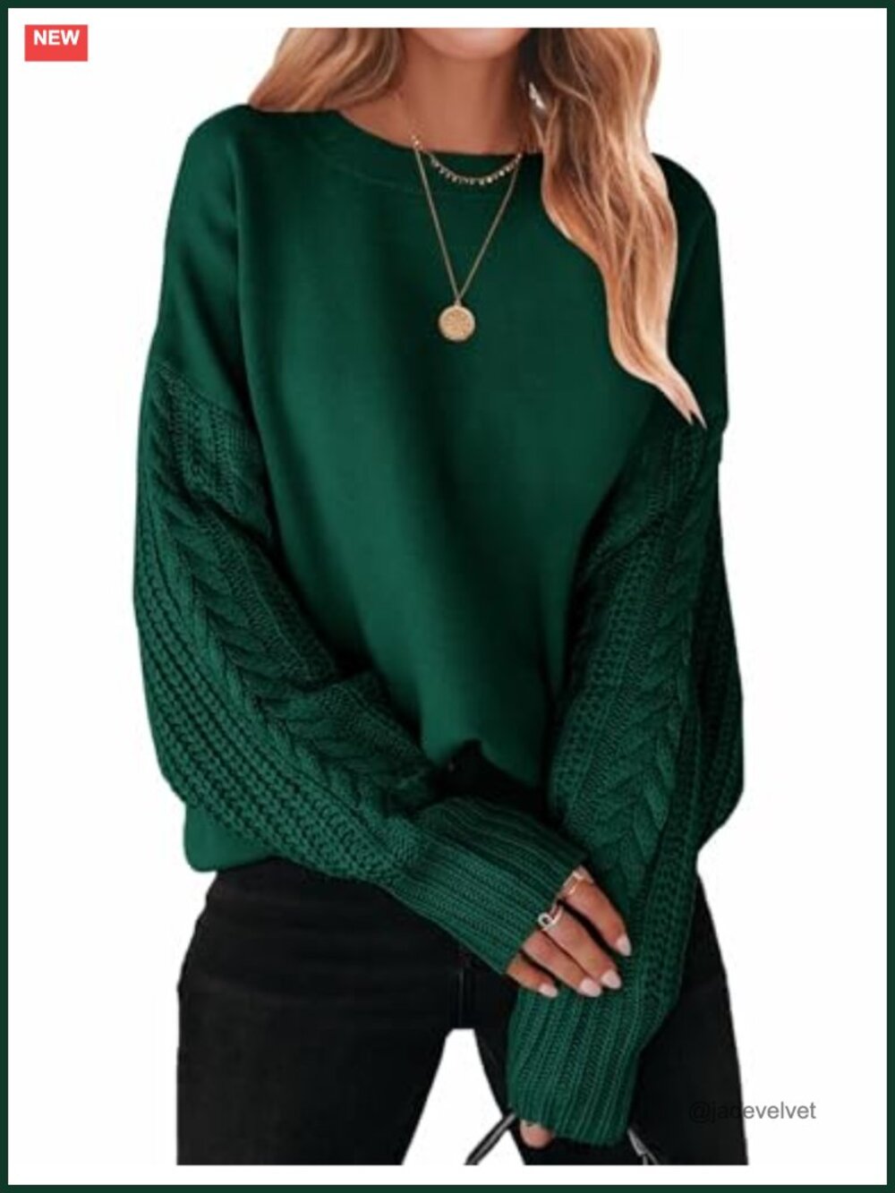 Oversized Cable Knit Pullover Sweater Long Sleeve Patchwork